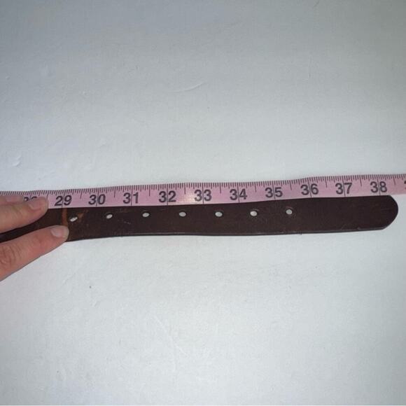 Vintage Brown Leather Belt Boho Embroidered Detail Gold Brass Tone Buckle Y2K - Picture 9 of 10